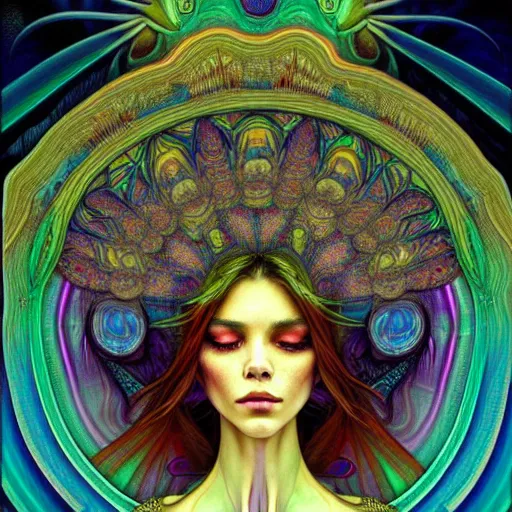 Image similar to An extremely psychedelic experience, reality bending, morphing, transforming, colorful, surreal, magic mushrooms, psilocybin, LSD, face, detailed, intricate, elegant, highly detailed, digital painting, artstation, concept art, smooth, sharp focus, illustration, art by Krenz Cushart and Artem Demura and alphonse mucha