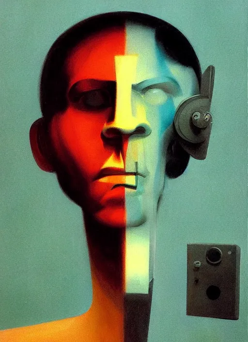 Image similar to phone head man portrait with a rotary phone for head Edward Hopper and James Gilleard, Zdzislaw Beksinski, highly detailed