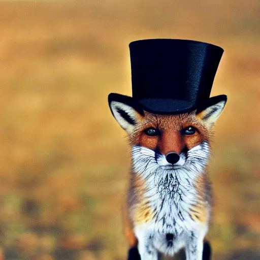 Image similar to 35mm photo of a fox with a top hat