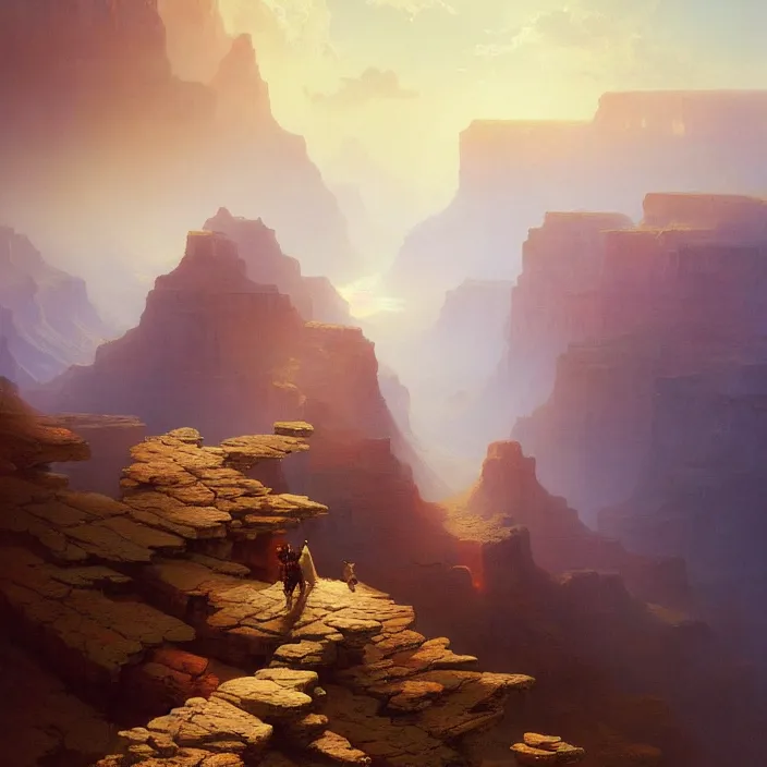 Image similar to a beautiful painting of a grand canyon by ivan aivazovsky and ferdinand knab and rhads and greg rutkowski, in style of digital art. hyper detailed, sharp focus, soft light. octane render. ray tracing. trending on artstation