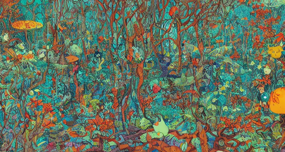 Image similar to Enchanted and magic forest, by James Jean