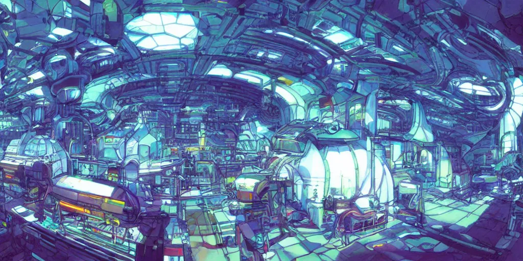 Image similar to goa psytrance spaceship factory, art by makoto shinkai and alan bean, yukito kishiro