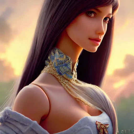 Image similar to a beautiful portrait of cute barbie ; crisp sharp focus ; ultra realistic, concept art, intricate details, stunning model, highly detailed, photorealistic, octane render, 8 k, unreal engine. art by artgerm and greg rutkowski and charlie bowater and magali villeneuve and alphonse mucha