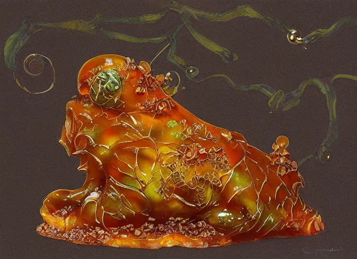 Image similar to tardigrade fairy foliage painting carved in amber by chiara bautista and norman rockwell and greg rutkowski weta studio