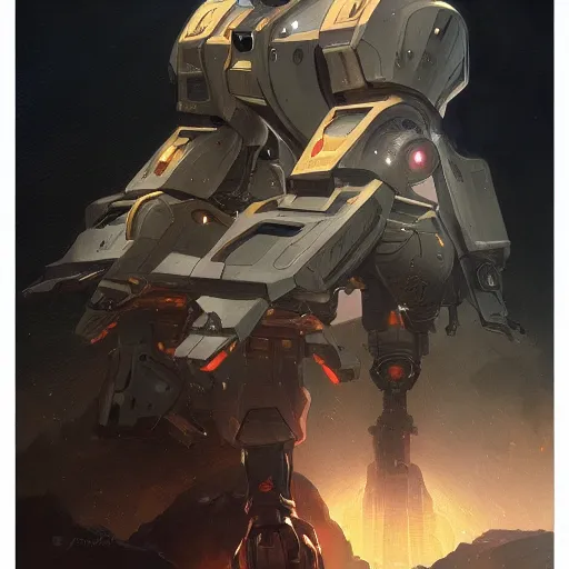 Prompt: a full length portrait of a giant autonomous polished steel battle mecha, a moody sci - fi painting art by artgerm and greg rutkowski and alphonse mucha, trending on artstation, smooth arstation, detailed, highly detailed matte painting, cinematic