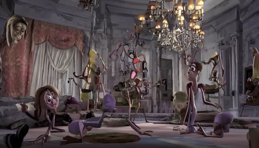 Image similar to a still from 1 3 ghosts movie directed by pixar animation studio