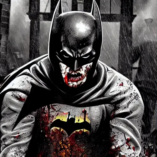 Prompt: Batman as a zombie, movie still, zombified, zombie, movie, cinematic, poster, wide shot