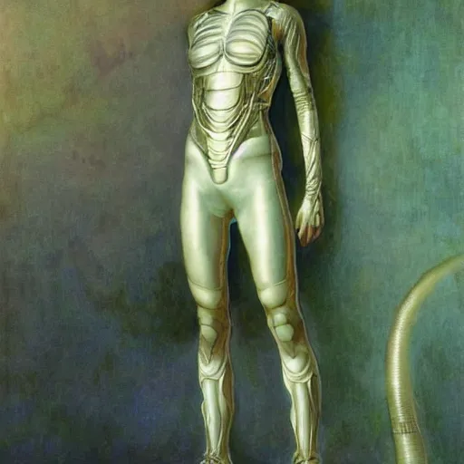 Prompt: masterpiece full body portrait of Ripley with a perfect body and transparent suit on Dune, by Edgar Maxence and Ross Tran and Michael Whelan and Gustav Klimpt