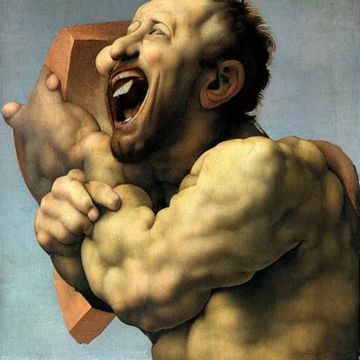 Image similar to screaming man, high detail painting by michelangelo