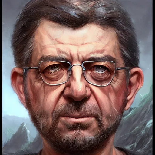 Prompt: jean - luc melenchon as a realistic fantasy d & d character, closeup portrait art by donato giancola and greg rutkowski, realistic face, digital art, trending on artstation