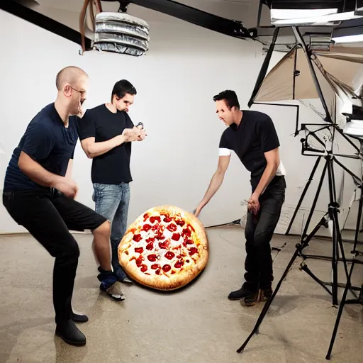 Prompt: photo of exploding pizza ball studio commercial photography