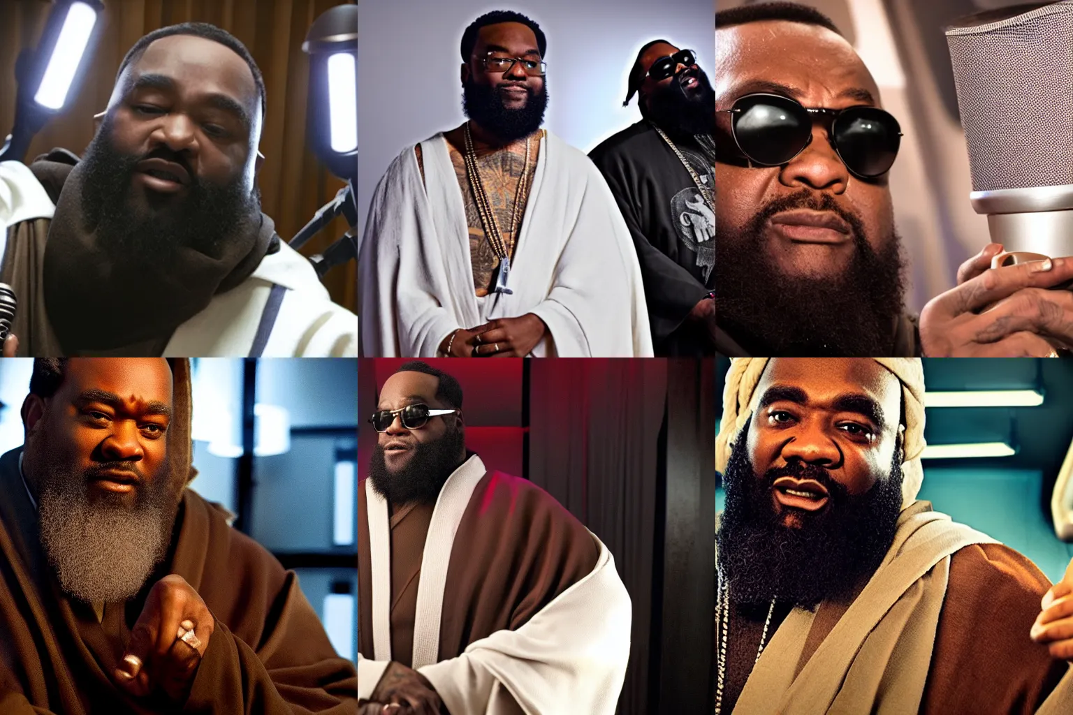 Prompt: Obi-Wan in a recording studio with Rick Ross 8k Matte great lighting