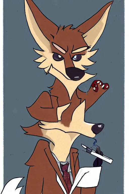 Prompt: an anthropomorphic male coyote fursona smoking a joint, furry art, deviantart