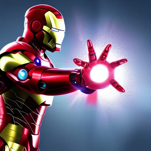 Image similar to iron man using repulsor, 4k realistic photo