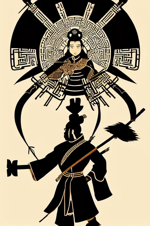 Image similar to silhouette of a chinese warrior illustration 精 忠 報 國, vector art style, medium shot, intricate, elegant, highly detailed, digital art, ffffound, art by jc leyendecker and sachin teng