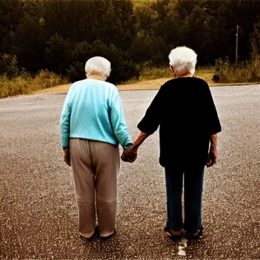 Image similar to an old couple holding hands throughout their last moments on earth