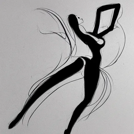 Prompt: beautiful pencil - drawing outline art of a woman dancing, by glen keane