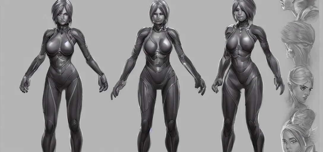 Prompt: character sheet concept art of cortana, realistic, hyper realistic, photographic, costume, by marc brunet and artgerm