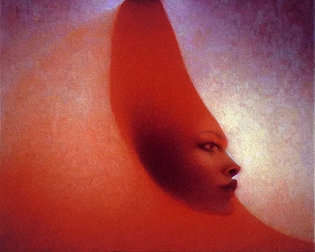 Image similar to by francis bacon, beksinski, mystical redscale photography evocative. uma thurman