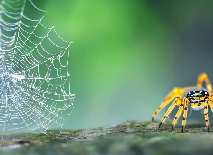 Prompt: super macro of a translucent crystal spider in the forest. Fantasy magic style. Highly detailed 8k. Intricate. Nikon d850 300mm. Award winning photography.