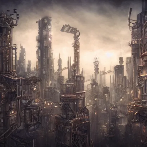 Image similar to dystopian steampunk cityscape