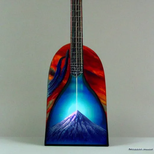 Prompt: excited otherworldly heavenly mountain range disk marlin stem glass guitar , by Beksinski and Johfra Bosschart and Artemisia Gentileschi , quantum wavetracing , trending on deviantart , masterpiece