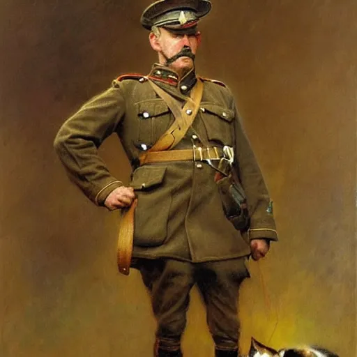 Prompt: dog dressed as a veteran colonel of the first world war german army, highly detailed painting by gaston bussiere, craig mullins, j. c. leyendecker