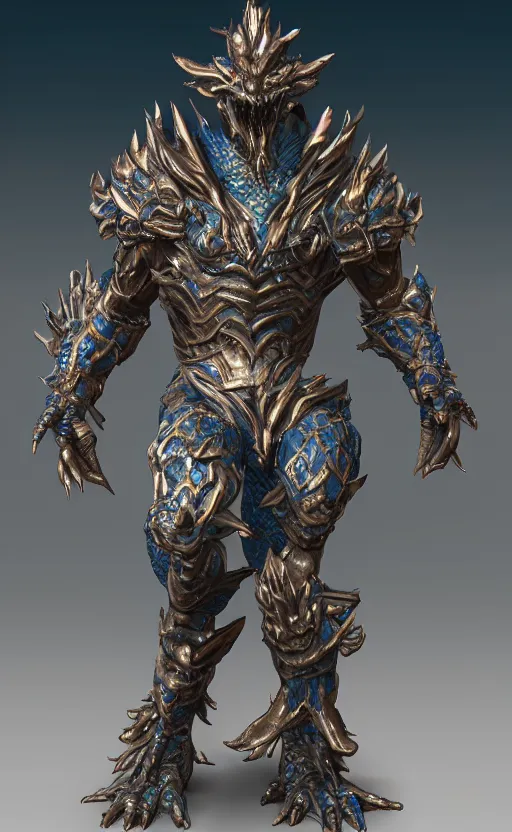 Image similar to Blue dragon armor, bronze statue, unreal engine, high detailed