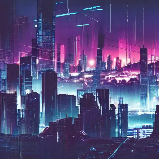 Image similar to city in the style of cyberpunk ontop of a mountain, space sky, anime illustration,