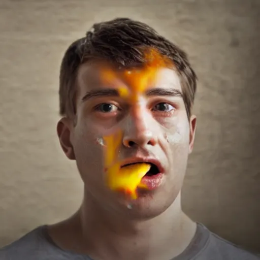 Image similar to an invention that wakes people up by throwing juice at their face, realistic photography