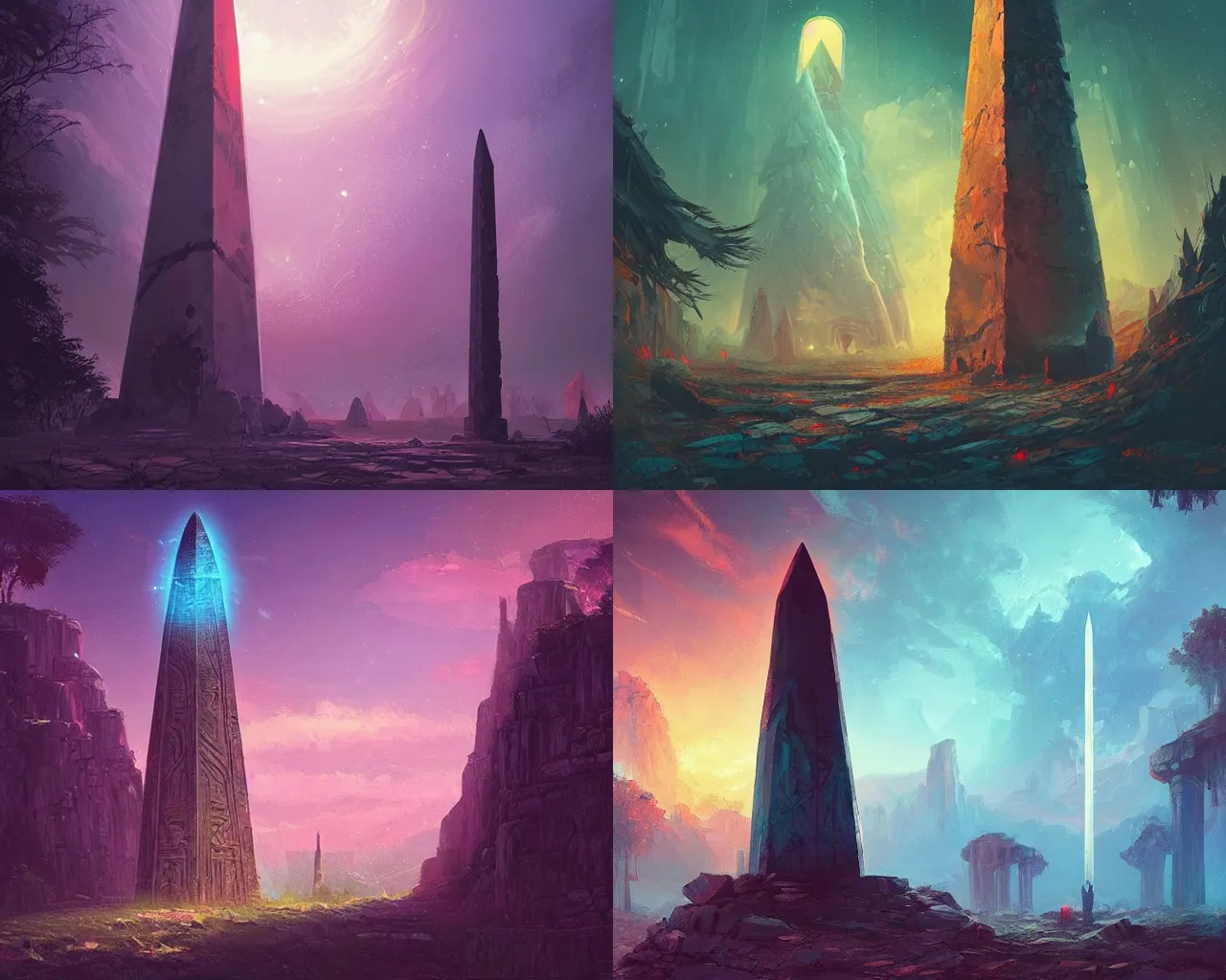 Prompt: ancient obelisk in celestial ruins, arcane fantasy art by alena aenami and greg rutkowski, pixiv