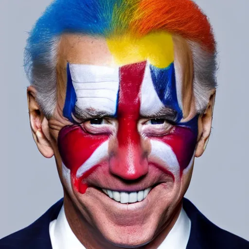 Image similar to Joe Biden with colorful clown makeup all over his face