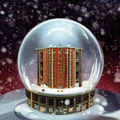 Image similar to a snow globe with a soviet apartment building in it, rending on cgsociety, retrofuturism, tesseract, isometric, physically based rendering, 1 9 9 0's