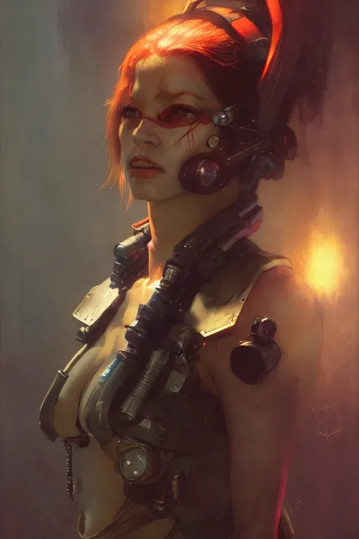 Prompt: full character portrait max mad cyberpunk, a future sniper girl character design, final fantasy face, painting by gaston bussiere, katsuya terada, nc wyeth, greg rutkowski, craig mullins, vermeer, trending on artstation, jeffery catherine jones