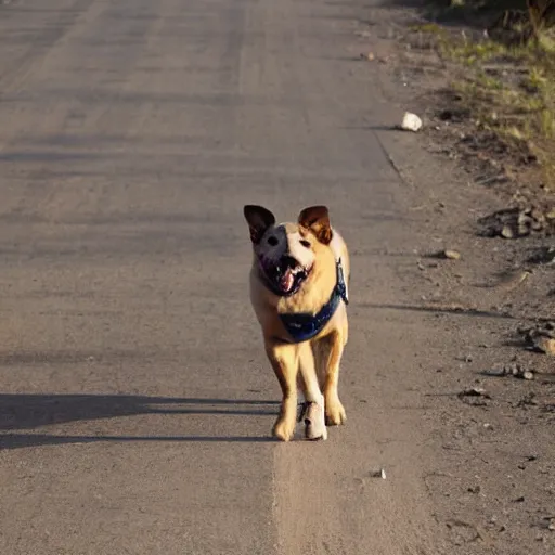 Prompt: a dog trying to cross the mexico border, photography, sad, depressing,