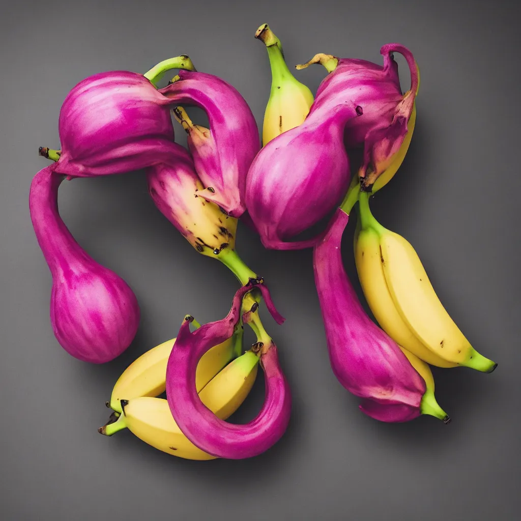 Image similar to banana that resembles dragon fruit, hyper real, food photography, high quality