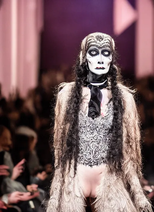 Image similar to hyperrealistic and heavy detailed yves saint laurent runway show of the addams family, leica sl 2 5 0 mm, vivid color, high quality, high textured, real life