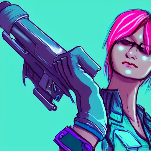 Image similar to female anthro character in teal and pink cyberpunk style, hd,