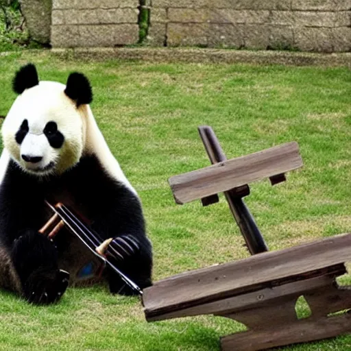 Image similar to a giant panda playing cello