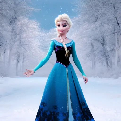 Image similar to elsa from frozen full body, snow background, hyper realistic, hyper detailed, digital art, trending in artstation, cinematic lighting, studio quality, smooth render, unreal engine 5 rendered, octane rendered, art style by klimt and nixeu and ian sprigger and wlop and krenz cushart