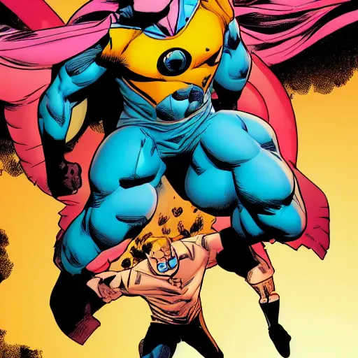 Image similar to Invincible (Image Comics) flying in an heroic pose