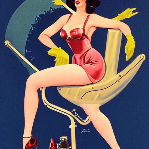 Image similar to a retro sci - fi pinup illustration of dita von teese in the style of alberto vargas.