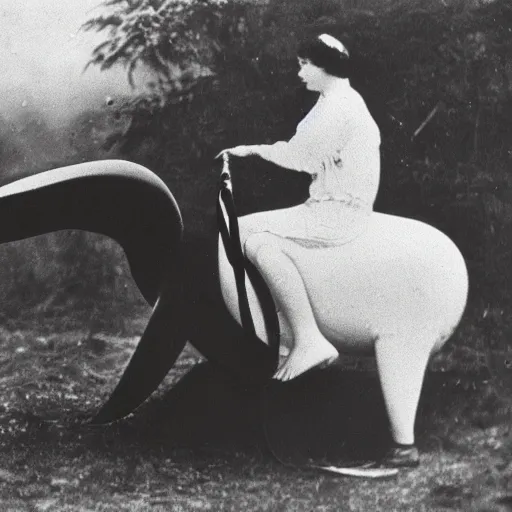 Prompt: Ellen G White riding a killer whale. Archival photo 1920. 4K
