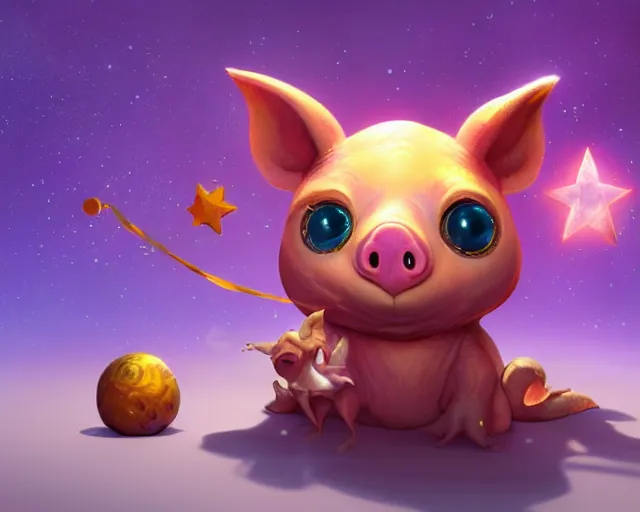 Image similar to 3D Fantasy Cute and adorable space piglet , huge adorable eyes, bright stars, Smooth 3D Illustration, soft render, Servando Lupini, Daniil Kudriavtsev, handpaint texture, Blender, 3DCoat