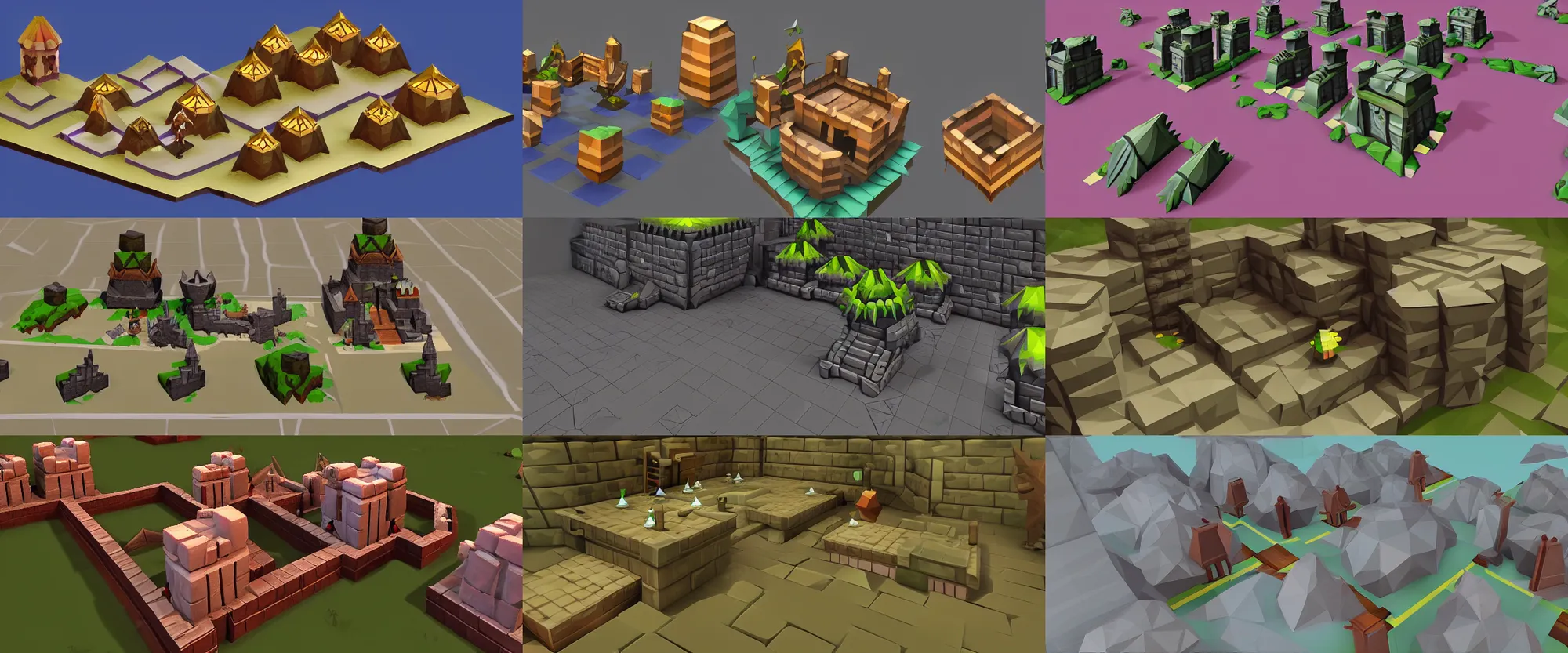 Prompt: low poly dungeon filled with monsters and traps, level design
