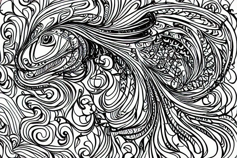 Image similar to beautiful horse, ornamental, fractal, ink draw, line art, vector, outline