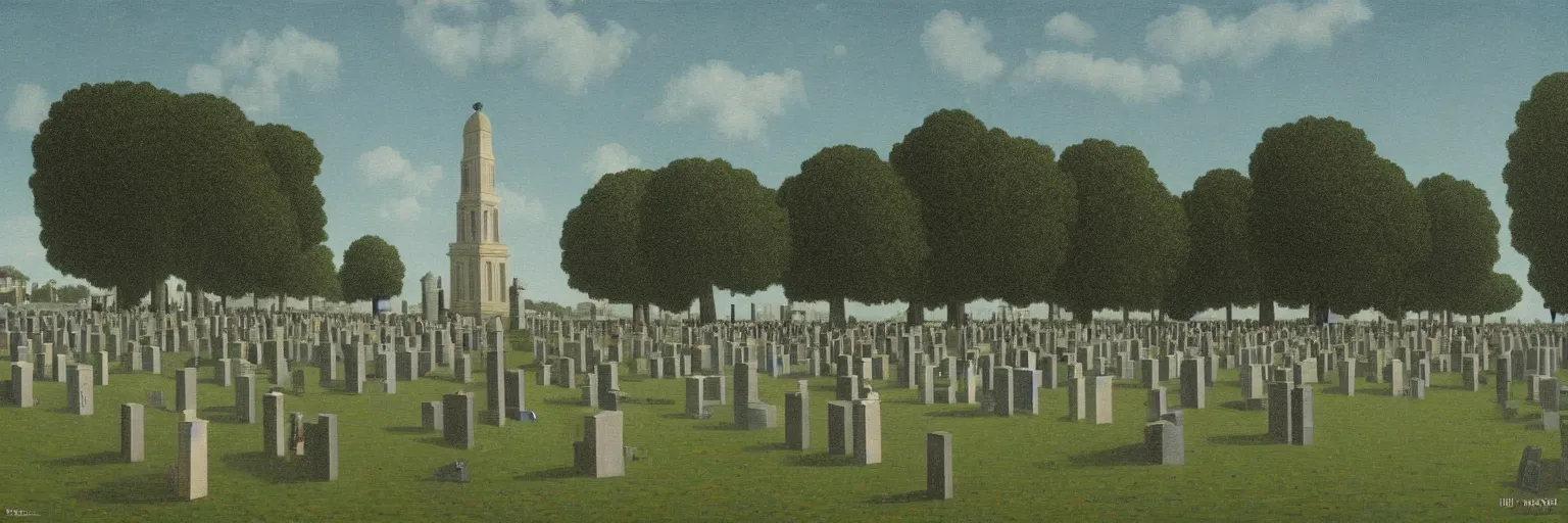 Image similar to new orleans cemetary painting magritte