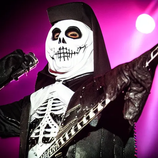 Image similar to the band ghost, close up of papa emeritus III