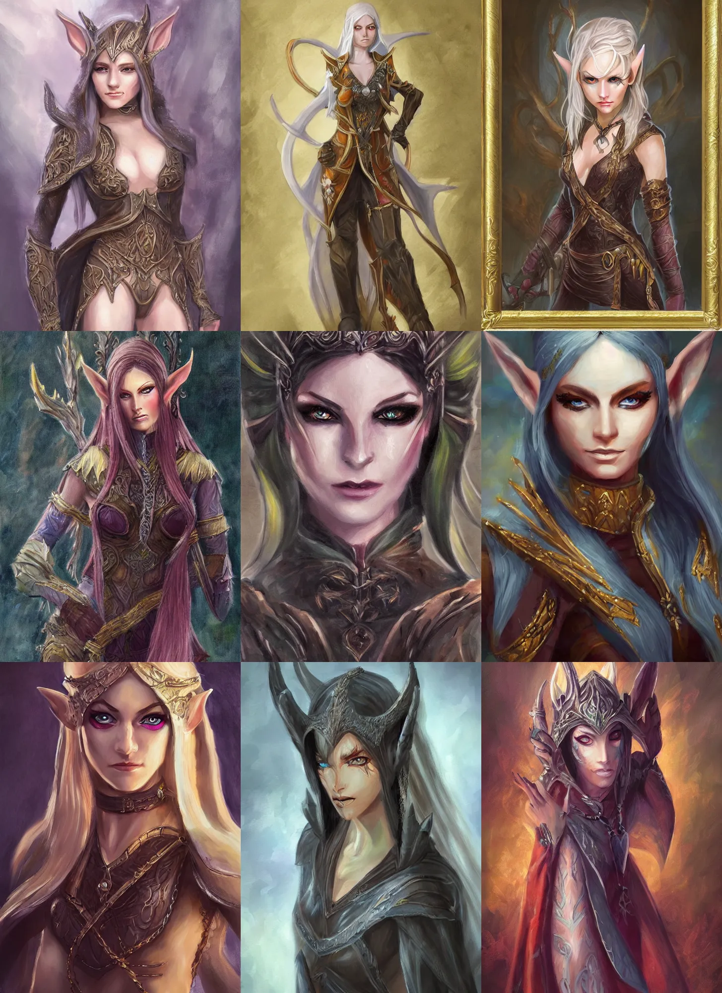 Prompt: soft focus oil canvas painting, full body concept art of a D&D style elven female thief with a very beautiful face and centered eyes wearing full intricate clothing