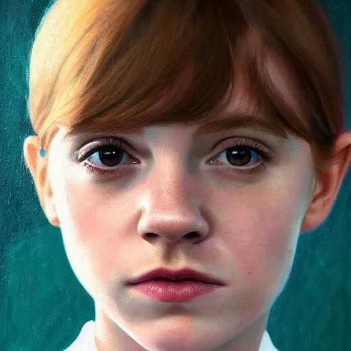 Image similar to portrait of the daughter of rupert grint and emma watson as a young woman, hyperdetailed, hyperrealism.